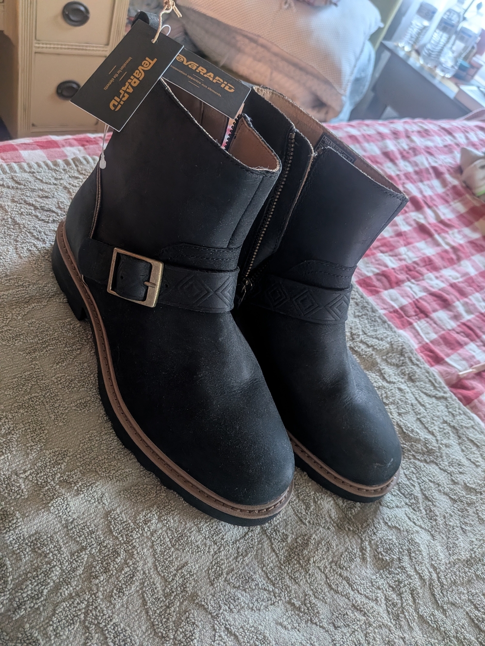 Teva Black Suede Ankle Booties with Buckle Accent
